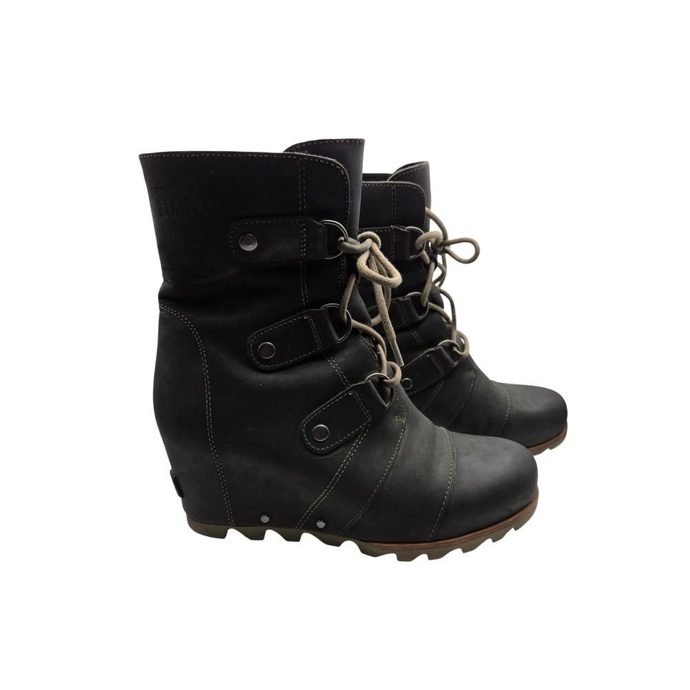 Sorel Boots Womens 8 Joan of Arctic Wedge Black Waterproof Leather NL2173-010